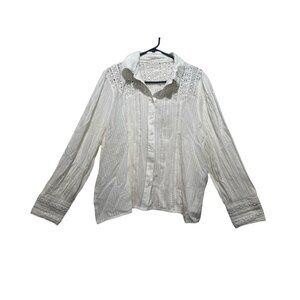 Sundance Romantic Crochet Shirt Blouse Womens Medium White Long Sleeve Cottage